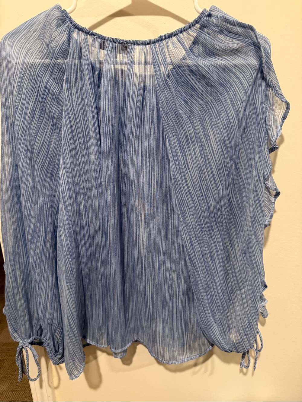 LOFT Light Blue Striped Ruffle Blouse - Picture 2 of 4